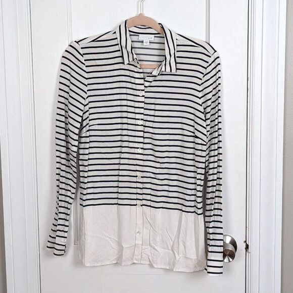 J.Jill | Navy Striped Colorblock Button-Front Shirt Size XS - Picture 1 of 7